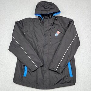 Dominos Gear Jacket Mens Large Black Rain Jacket Windbreaker Hooded Full Zip